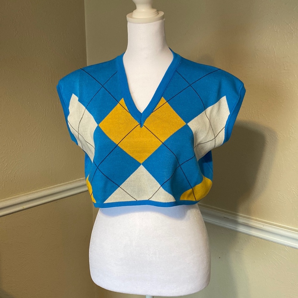 Shein Blue/White/Gold Crop Top